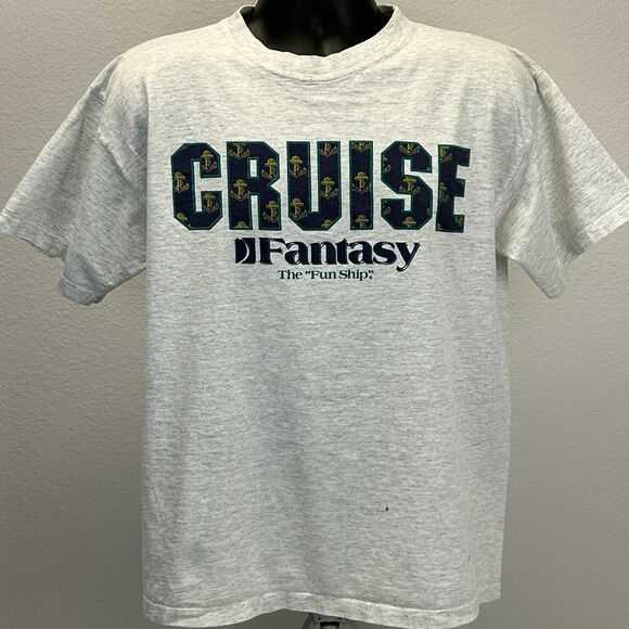 Vintage 90s Carnival Cruise Line Fantasy T Shirt The Fun Ship Gray Mens L Large - Picture 2 of 10